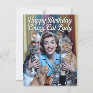 Carte Postale Joyeux Anniversaire Dame Folle de Chats