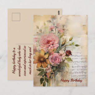 Carte Postale Joyeux Anniversaire Dame Grunge Floral 17