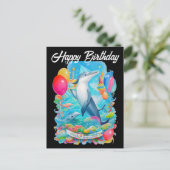 Carte Postale joyeux anniversaire dauphin portant un chapeau d'a (Debout devant)