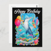 Carte Postale joyeux anniversaire dauphin portant un chapeau d'a (Devant / Derrière)