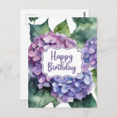 Carte Postale Joyeux Anniversaire de fleurs d'hydrangée violette (Devant / Derrière)