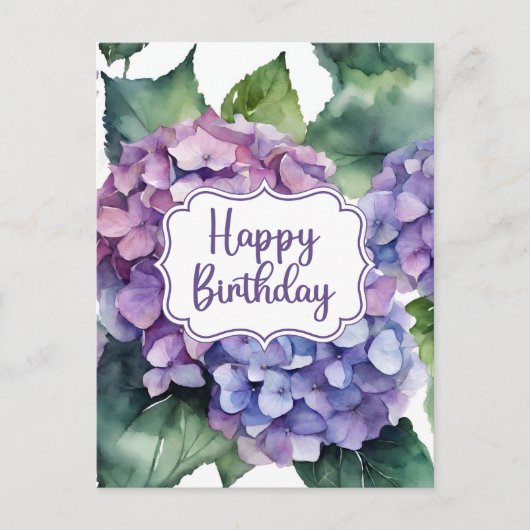 Carte Postale Joyeux Anniversaire de fleurs d'hydrangée violette (Devant)