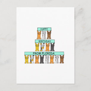 Carte Postale Joyeux anniversaire de Floride Cartoon Cats