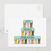 Carte Postale Joyeux anniversaire de l'Alaska Cartoon Cats (Devant / Derrière)