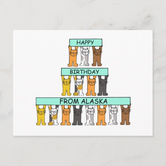 Carte Postale Joyeux anniversaire de l'Alaska Cartoon Cats (Devant)