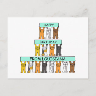 Carte Postale Joyeux anniversaire de Louisiane Cartoon Cats