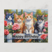 Carte Postale Joyeux Anniversaire de mignons chats à Flower Gard (Devant)
