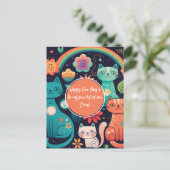 Carte Postale Joyeux Anniversaire de Style Boho pour Chat Mignon (Debout devant)