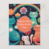 Carte Postale Joyeux Anniversaire de Style Boho pour Chat Mignon (Devant)