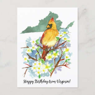Carte Postale Joyeux anniversaire de Virginia Cardinal Dogwood 