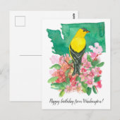 Carte Postale Joyeux anniversaire de Washington Goldfinch Flower (Devant / Derrière)