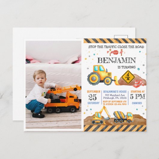 Carte Postale Joyeux Anniversaire des enfants avec un joli camio (Devant / Derrière)