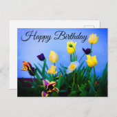 Carte postale Joyeux anniversaire diverses tulipes (Devant / Derrière)