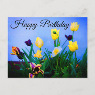 Carte postale Joyeux anniversaire diverses tulipes