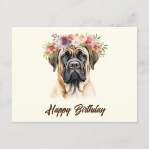 Carte Postale Joyeux Anniversaire Dogue Anglais avec des Fleurs 