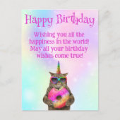 Carte Postale joyeux anniversaire drôle chat avec script rose be (Devant)