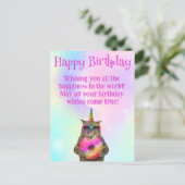 Carte Postale joyeux anniversaire drôle chat avec script rose be (Debout devant)