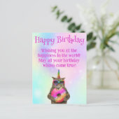 Carte Postale joyeux anniversaire drôle chat avec script rose be (Debout devant)