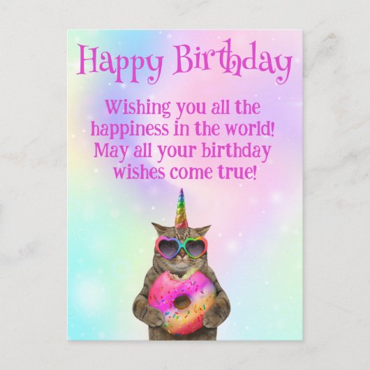 Carte Postale joyeux anniversaire drôle chat avec script rose be (Devant)