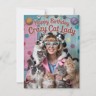 Carte Postale Joyeux Anniversaire drôle rétro folle des chats