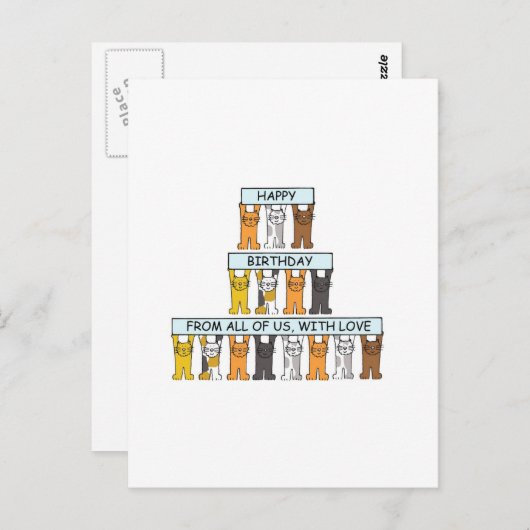 Carte Postale Joyeux anniversaire du groupe Cartoon Cats (Devant / Derrière)