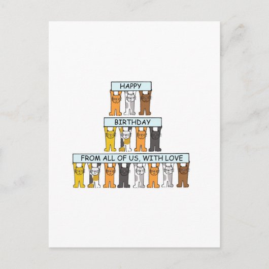Carte Postale Joyeux anniversaire du groupe Cartoon Cats (Devant)