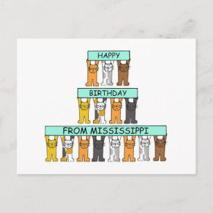 Carte Postale Joyeux anniversaire du Mississippi Cartoon Cats