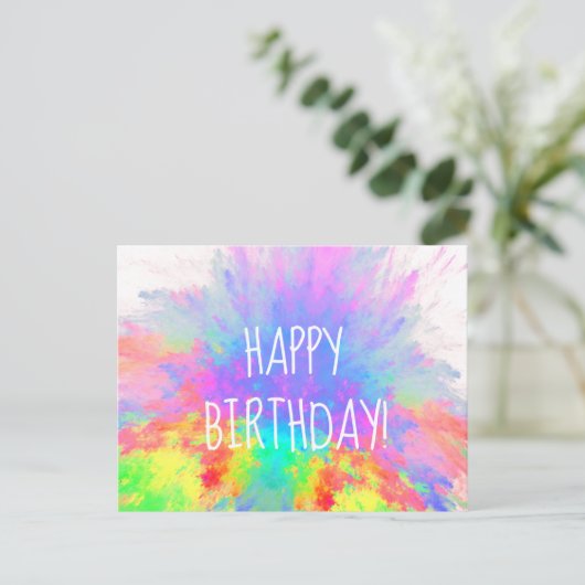 Carte Postale Joyeux Anniversaire Éclatement de Couleurs Abstrai (Debout devant)