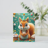 Carte Postale Joyeux anniversaire écureuil adorable (Debout devant)