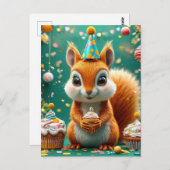 Carte Postale Joyeux anniversaire écureuil adorable (Devant / Derrière)
