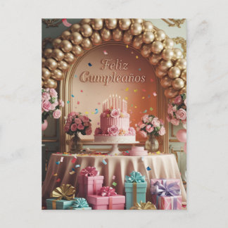 Carte Postale “Joyeux Anniversaire” Élégant Anniversaire Rose et