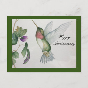 Carte Postale Joyeux Anniversaire élégant doux colibri