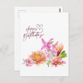 Carte Postale Joyeux Anniversaire Élégante Fleur Aquarelle (Devant / Derrière)
