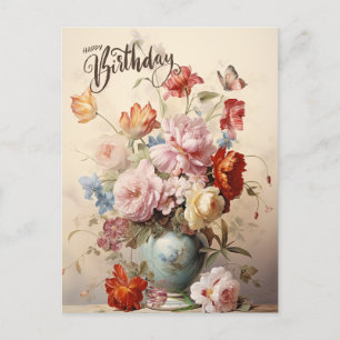 Carte Postale Joyeux Anniversaire Elégantes Fleurs Victoriennes 