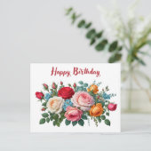 Carte Postale Joyeux Anniversaire Élégantes Roses Vintage (Debout devant)