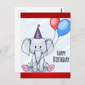 Carte Postale Joyeux Anniversaire Éléphant (Devant / Derrière)