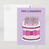 Carte Postale Joyeux anniversaire en espagnol gâteau et bougies (Devant / Derrière)