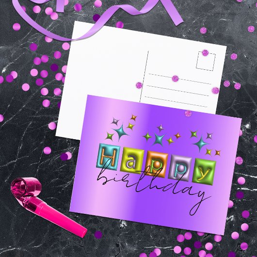 Carte Postale Joyeux Anniversaire en typographie 3D gonflée et é