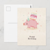 Carte Postale Joyeux anniversaire en volant un porcelet (Devant / Derrière)