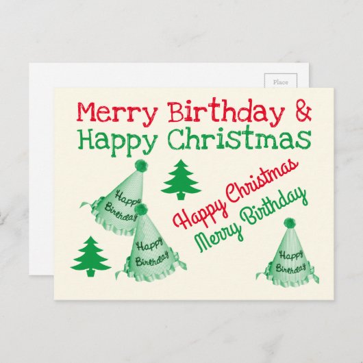 Carte Postale Joyeux Anniversaire et Joyeël Noël - Noël Anniv (Devant / Derrière)