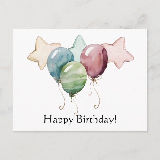 Carte Postale Joyeux Anniversaire Étoiles et Ballons (Devant)