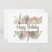 Carte Postale Joyeux Anniversaire Exotique Fleurs, Partir (Devant / Derrière)