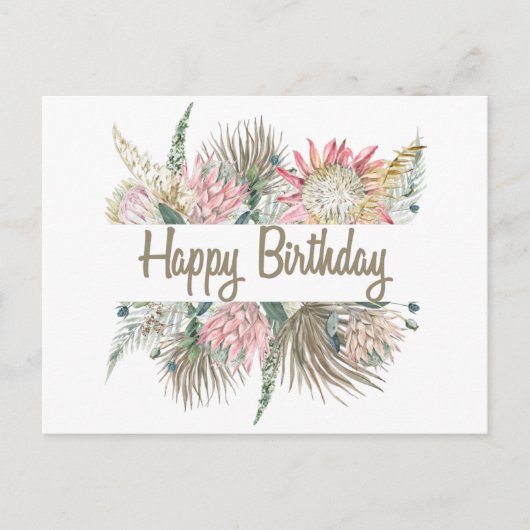 Carte Postale Joyeux Anniversaire Exotique Fleurs, Partir (Devant)