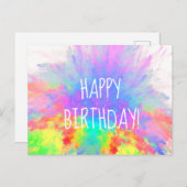 Carte Postale Joyeux Anniversaire Explosion de Couleurs Abstrait (Devant / Derrière)