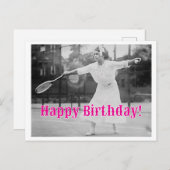 Carte Postale Joyeux Anniversaire Femme de Tennis Vintage (Devant / Derrière)