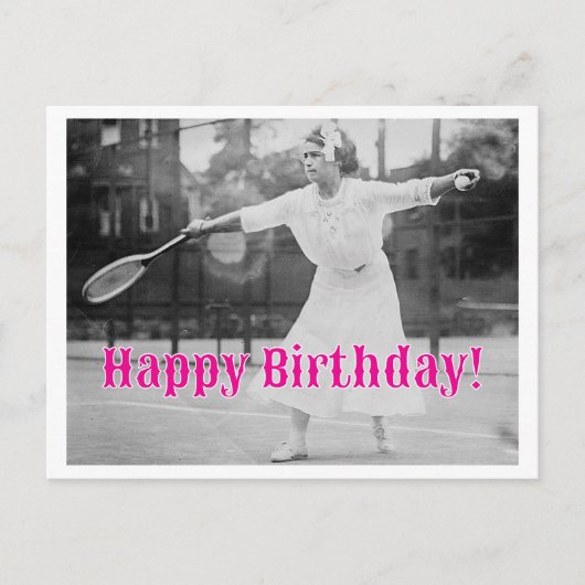 Carte Postale Joyeux Anniversaire Femme de Tennis Vintage (Devant)