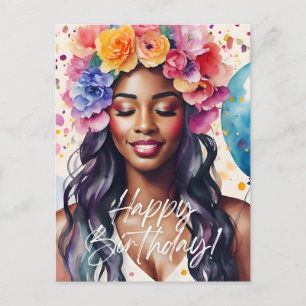Carte Postale Joyeux Anniversaire Femme Noire Multicolore