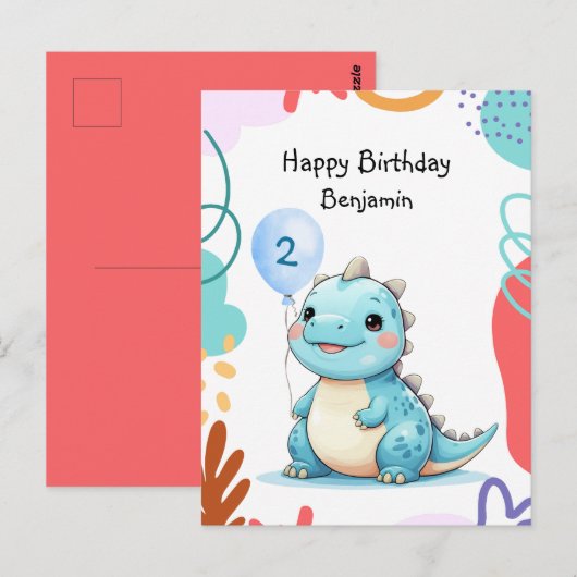 Carte Postale Joyeux anniversaire fête garçon sauvage Dinosaure (Devant / Derrière)