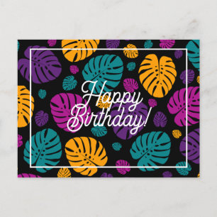 Carte Postale Joyeux Anniversaire Feuilles de Palmier Colorées
