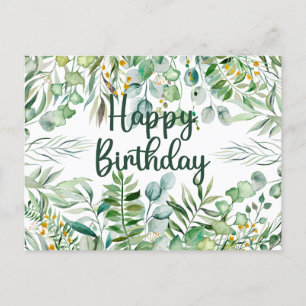 Carte Postale Joyeux Anniversaire Feuilles d'Eucalyptus et Plant